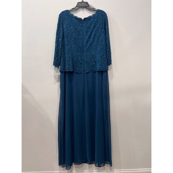 New Alex Evenings Women's Plus Size 16W Stretch Lace Bodice Mock One Piece Gown - Picture 9 of 11